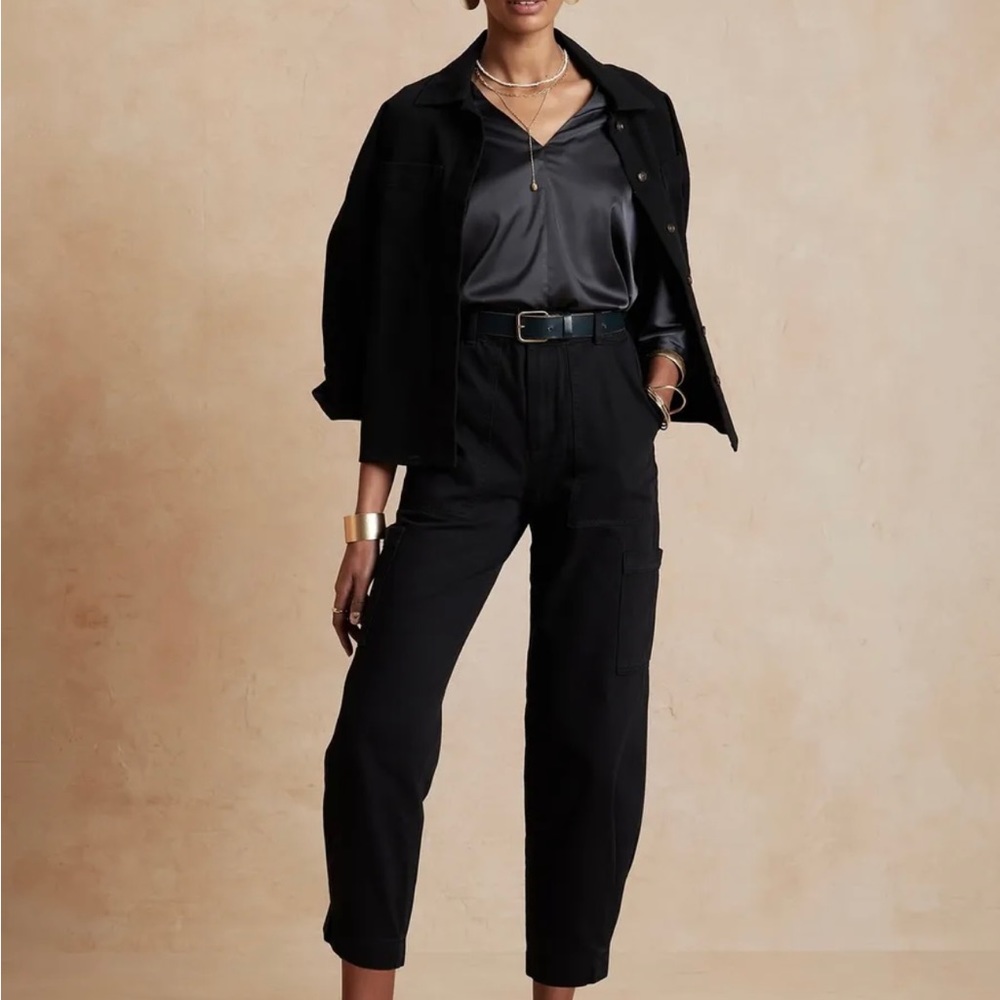 Banana Republic Relaxed Surplus Cargo Pant Black size 14 Petite NWT Retail $89